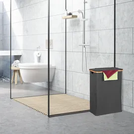 Relaxdays Wäschekorb mit Deckel, 105 l, Wäschesammler, Bambus & Polyester, faltbar, tragbar, Wäschekiste, schwarz/Natur