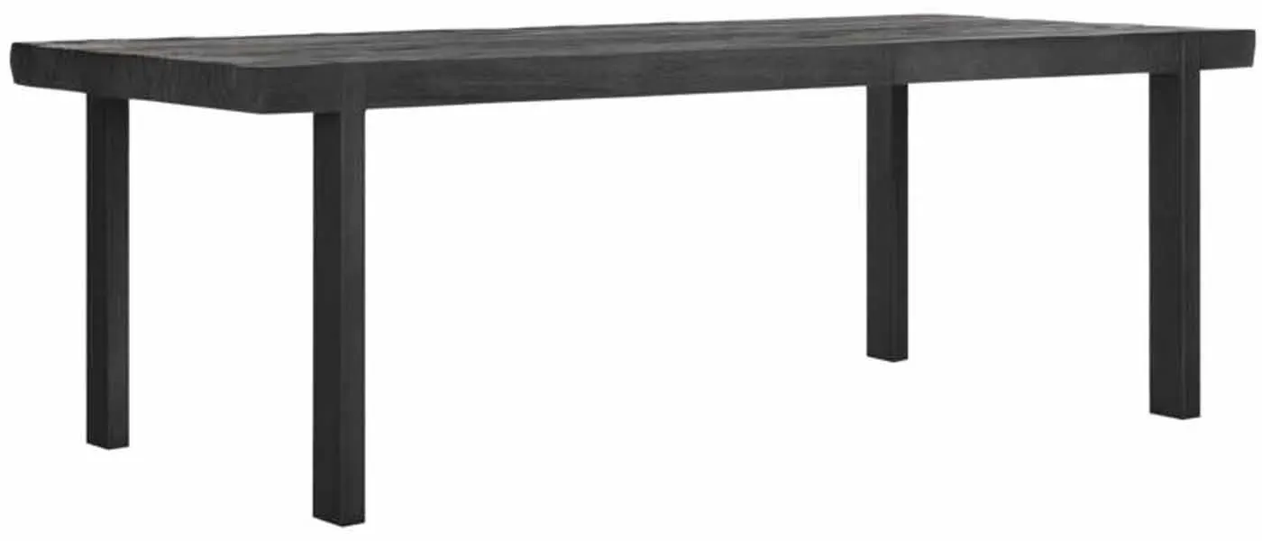 Esstisch Beam aus Teak und Metall, massives Industrial Design, schwarz, 225 cm, für 6–8 Personen