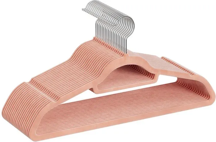Ochama 20er-Set plüschige Samt-Kleiderbügel, rutschhemmend, mit Krawattenhalter und Rundum-Drehhaken – platzsparendes Design, 0,6 cm Dicke, 43,5 cm Länge, für Kleider und Hosen, Weichrosa, 42.7x22x0.6cm