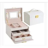 Schmuckkästchen, Uhren- Und Kosmetikkoffer, Schmuck- Und Kosmetikkoffer, Samtfutter, Aufbewahrungskoffer Mit Schloss Und Schlüssel, Tolle Geschenkidee (weiß)