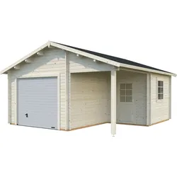 Garage PALMAKO "Roger", transparent, Massivholz, Garagen, BxTxH: 564x601x321 cm, mit Anbau und Sektionaltor, transparent