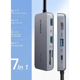 Inateck 7 in 1 USB C Hub mit 4K HDMI, PD 100W, 3 USB 3.2 10Gbps, SD/TF Kartenleser, 50cm Kable, kompatibel mit Windows 7/8/10/11, Mac OS,Linux