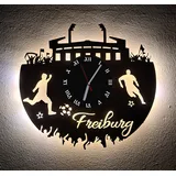 Designbysh Fußball Fan LED Wanduhr Freiburg Fanartikel Wanduhr Geschenk Fußballfan