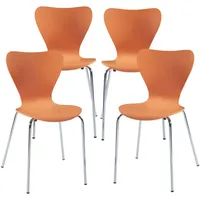 [en.casa] Esszimmerstuhl-Set, Orange, Chrom, Holz, Metall Teilmassiv,Birke, 4-Sitzer, Rundrohr,
