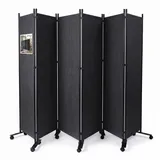 VOUNOT Vounot® Paravent Raumteiler 6 Teilig auf Rollen Freistehend 340 x 30 x 164 cm Anthrazit