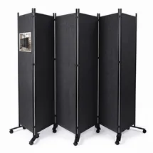 VOUNOT Vounot® Paravent Raumteiler 6 Teilig auf Rollen Freistehend 340 x 30 x 164 cm Anthrazit