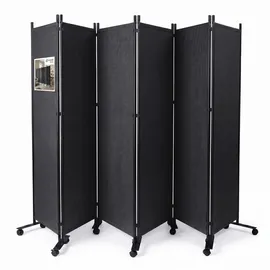 VOUNOT Vounot® Paravent Raumteiler 6 Teilig auf Rollen Freistehend 340 x 30 x 164 cm Anthrazit