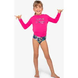 Wasser-T-Shirt Surfen Kinder UV-Schutz langarm - rosa bedruckt, violett, Gr. 104 - 4 Jahre