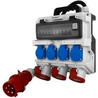 Doktorvolt Baustromverteiler 2x16A 32A CEE 4x230V Mobilverteiler mit Griff und Kabel mit 32A CEE-Stecker Stromverteiler Doktorvolt DV-1420-F