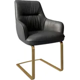 DeLife Freischwinger Zelia-Flex mit Armlehnen Echt-Leder Schwarz Freischwinger flach Gold Taschenfederkern,