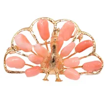 FIRETTI Brosche FIRETTI "Schmuck Geschenk Ansteckschmuck Pfau Koralle", bunt (gelbgoldfarben, rosa, rosa), Broschen, Damen, Messing, Brosche, mit Koralle