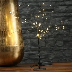LED Mini Baum Weidenbaum Dekoleuchte 60 LED Batteriebetrieb schwarz