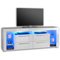 Stella Trading TV-Lowboard in Hochglanz mit blauer LED-Beleuchtung - hochwertiges Board mit viel Stauraum für Ihr Wohnzimmer - 179 x 67 x 44 cm