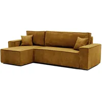 GREKPOL 244x145 Sofa mit Schlaffunktion (200x125) - Cord Sofa - Sofa 3 Sitzer - Senfgelb Ecksofa mit Schlaffunktion und Bettkasten - Schlafsofa mit Bettkasten - Couch