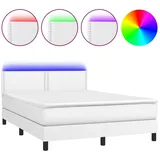 vidaXL Boxspringbett mit Matratze & LED Weiß 140x200 cm Kunstleder
