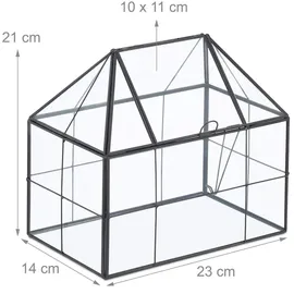 Relaxdays Pflanzenterrarium, Glas & Kupfer, 21x23x14 cm, Deko Glashaus Kakteen & Moos, Glaskasten Fensterbank, schwarz