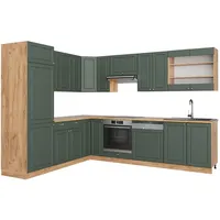Vicco Eckküche, Grün, Eiche, Wotan, Holzwerkstoff, L-Form,L-Form, 227x82x287 cm, AP Grün-Gold Landhaus/Goldkraft Eiche -