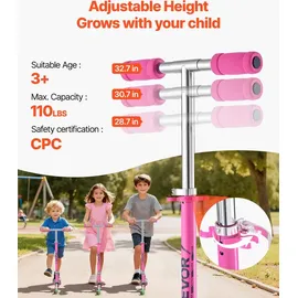 Vevor Scooter (2 Räder) für Kinder ab 3 Jahren, Cityroller Kinderroller mit leuchtenden Rädern & höhenverstellbarem Lenker & rutschfestem Deck & faltbarem Rahmen, Tretroller bis zu 50 kg, Pink