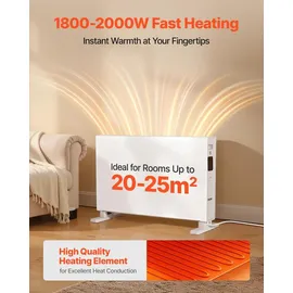 Vevor Konvektor Heizkörper, 2000 W elektrisches Konvektionsheizgerät mit Fernbedienung & Touch-Steuerung, 3 Modi, 24-Stunden-Timer, mit Kipp- & Überhitzungsschutz für Zuhause & Büro