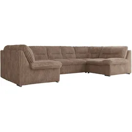 MKS Meble Sofa XXL U-Form Beige, Wohnlandschaft U Form mit Schlaffunktion, Sofa mit Schlaffunktion, Schlafsofa, Wohnzimmer Couch mit schlaffunktion - Morbido... - Braun