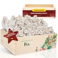 Amari ® Personalisierte Adventskiste 008 - Adventskalender 2025 aus Holz mit Namen - Weihnachtskalender für Kinder & Erwachsene