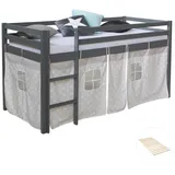 Homestyle4u Hochbett 90 x 200 cm Kiefer massiv grau