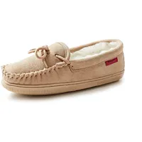 Reissner Lammfelle | Engel Hausschuh Moccasin | Veloursleder | Innenfutter echtes Merino Lammfell | beige 47 - 47 EU