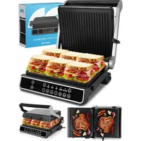 MalTec Kontaktgrillmit Auffangschale SM5000W-PRO Elektrogrill 2500W Panini Sandwich Maker, 3 Frittierstufen Schwarz - Schwarz