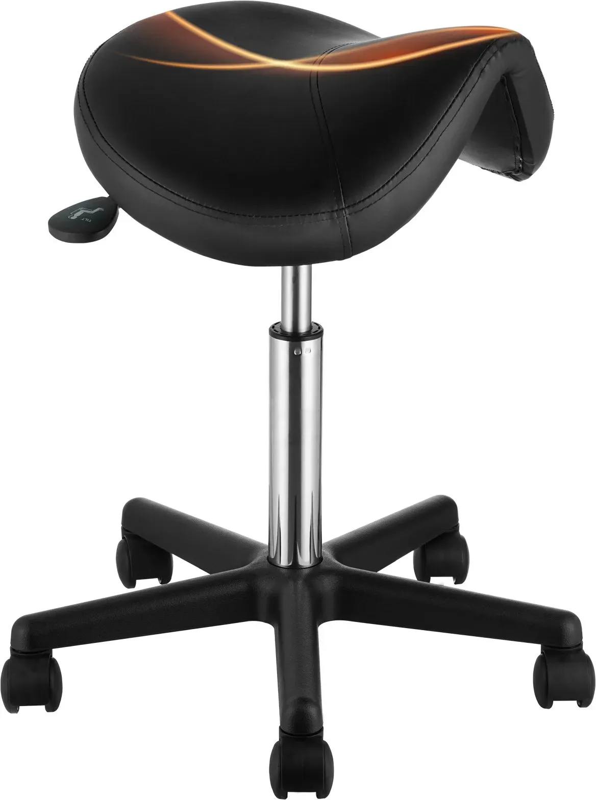 VEVOR Sattelhocker mit Rädern, 181 kg Gewichtskapazität, Ergonomischer Rollsattelhocker, Höhenverstellbar, Verdicktes PU-Leder, Drehsattelhocker, Stuhl für Salon, Spa, Klinik, Schwarz