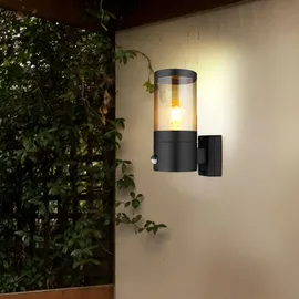 GLOBO Wandlampe Außenleuchte mit Bewegungsmelder IP44, Edelstahl, schwarz rauch, 1x E27, HxBxÜ 24,5x10,2x17cm, 2er Set