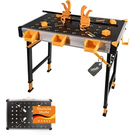 Lemodo Werkbank Holz/Stahl/MDF schwarz 454 kg Tragkraft klappbar