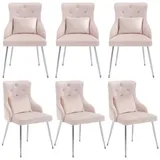Flieks Polsterstuhl (Set, 6 St), 6er Set Esszimmerstühle Wohnzimmerstuhl mit Lendenkissen Samt rosa