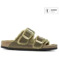 Birkenstock für Damen. 1023240 Sandalen Arizona Big Buckle (Schmale Passform) olivgrün (42), Braun, Wohnung, Schnalle, Lässig