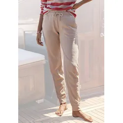 Relaxhose H.I.S, Damen, Gr. 32/34, N-Gr, braun (nougat), Interlock, Obermaterial: 60% Baumwolle, 40% Polyester, unifarben, Basic, bequem lang, Hosen, im maritimen Stil, Loungeanzug