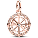 Pandora Moments & Gravierbares Liebesmedaillon Charm-Anhänger aus Sterling Silber mit rosévergoldeter Metalllegierung, Zirkonia, Kompatibel Moments Armbänder, 783066C01