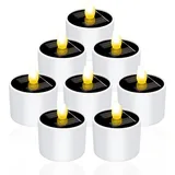 ZOYDP Solar Teelichter für Außen Wasserdicht, 8 Stück Teelichter Solar Outdoor, Flammenlose Solar Teelicht, LED Teelichter Flackernd, Solar Teelichter für Draußen Laterne Garten Hochzeit Party,5x6 cm