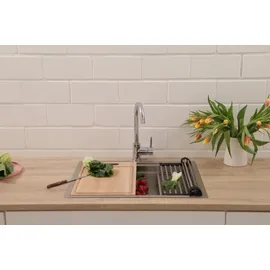 Respekta Edelstahlspüle 61 x 48,4 cm San Diego Workstation Ohne Hahnlochbank mit Premium Zubehör