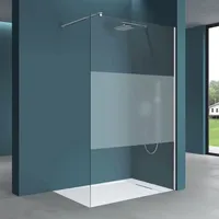 doporro Luxus Duschwand für Dusche Duschabtrennung 140x200cm Walk-In Dusche 8mm ESG-Sicherheitsglas Milchglas-Streifen inkl. Nanobeschichtung Bremen01MS