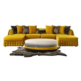JV Möbel Großer gelber Ecksofa in U-Form Stoff-Polstersofa Hochwertige Wohnzimmermöbel,