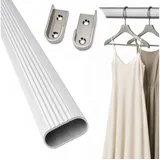 HOOZ Kleiderstange Garderobenstange 90 cm Oval Aluminium inkl. Halter Silber 1er (Einzelprodukt, 1 St., 1 Schrankrohr inkl. 2 Halter), Individuell kürzbar, geschliffene Rohrkanten, stabile Metallhalter silberfarben 90 cm x 1.5 cm x 3 cm
