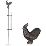 Relaxdays Regenmesser Hahn, Erdspieß, Niederschlagsmesser, 17 cm, 7 inch, Behälter Glas, Gartenstecker, Metall, bronze