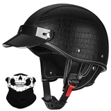 Vintage Motorrad Halbhelme Retro JetHelm Halbschalenhelm mit ECE Deutsche Motorradhelm Scooter-Helm mit Abnehmbarer Krempe und Herausnehmbares Innenfutter für Moped Cruiser Chopper