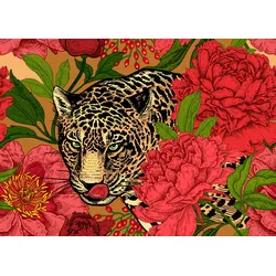 Fototapete PAPERMOON "ABSTRAKT DESIGN-LEOPARD mit Blumen", bunt, B:4,50m L:2,80m, Vlies, Tapeten
