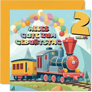 Stuff4 2. Geburtstagskarte Junge Mädchen - Eisenbahn Zug Dampfzug - Geburtstagskarten Kinder 2 Jahr Jungen Sohn Tochter Neffe Nichte Enkel Enkelin, 145mm Zwei Zweite Geburtstag Glückwunschkarten