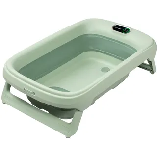 Maxi-Cosi Indigo Faltbare Badewanne Baby, 0-4 Jahre, Geräumige Mobile Badewanne Kleinkind, Integriertes HighSense Thermometer, Rutschfest, Klappbarer Hängehaken, Flach Faltbar, Sage Green