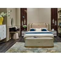 JVmoebel Schlafzimmer-Set, Luxus Schlafzimmer Bett Nachttisch Kommode 4 tlg.Schlafzimmer Set beige