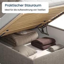 home collective Polsterbett 160x200 cm Doppelbett Bett mit verstellbarem Lattenrost & Bettkasten, gepolstertes Kopfteil, Germany | Beige - Beige