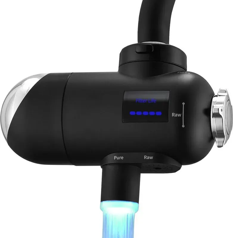 HOMELODY Wasserfilterhahn 3.0 mit LED-Anzeige, Küchen-Trinkwasserfilter, entfernt Chlor, Schwermetalle und schlechten Geschmack, 12x Adapterfilter mit blauem Licht (1 enthalten)