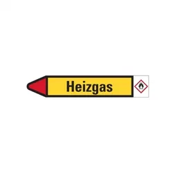 Aufkleber I RKZ-Etikett Heizgas, links, gelb/schwarz/rot, für Ø 15-25mm, 96x17mm, 8/Bogen