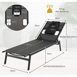 Costway Sonnenliege 63 x 98 x 163 cm Schwarz